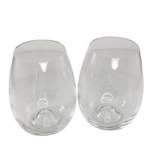 Dartington Stemless Wine Glasses Clear Signed Set of 2
